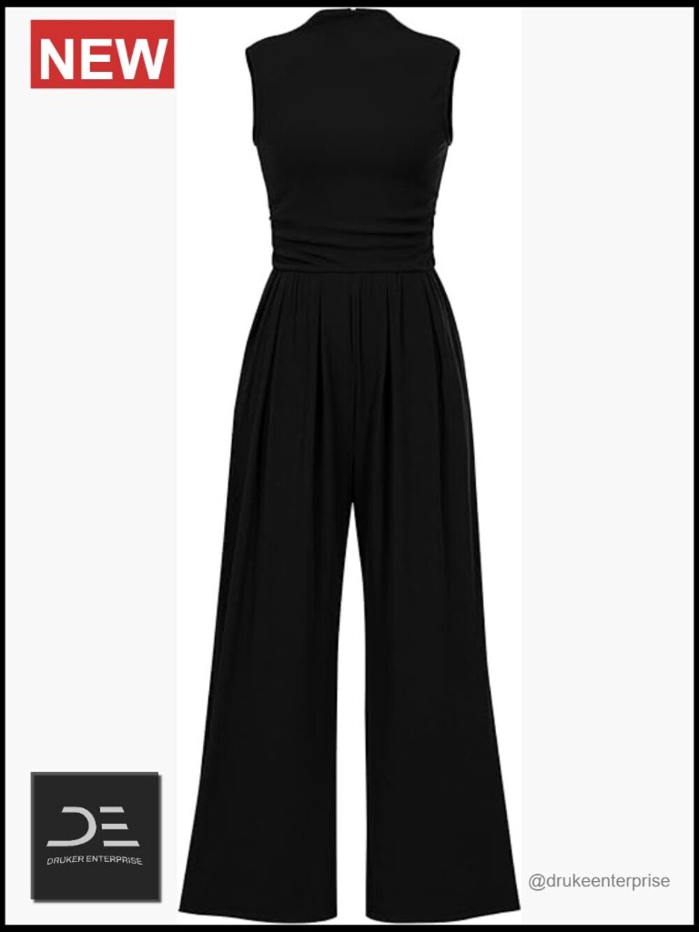 Sleeveless Mock Neck Wide Leg Jumpsuit with Pockets Romper